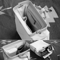 「帆布x皮革組合」框架背包扁平式扣環手工經典背包 第12張的照片