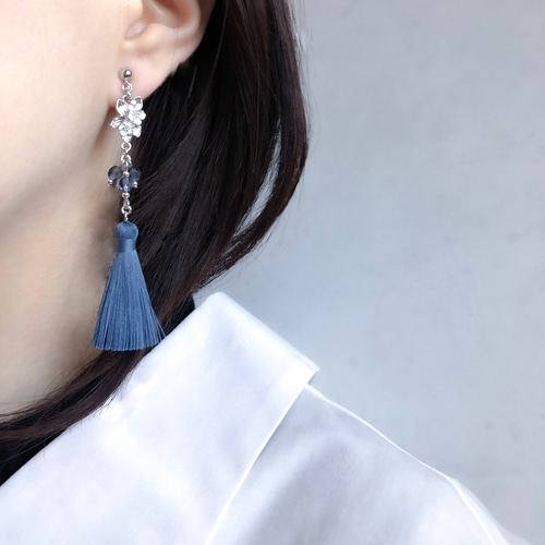勿忘草のフリンジ タッセル col.芽吹きグリーン【ピアス/イヤリング 