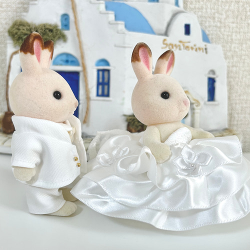 うさぎの花嫁ウェディングドレス&花婿スーツのセット その他人形