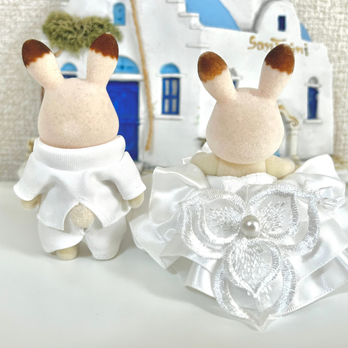 うさぎの花嫁ウェディングドレス&花婿スーツのセット その他人形