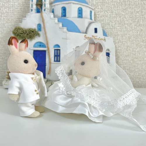 うさぎの花嫁ウェディングドレス&花婿スーツのセット その他人形