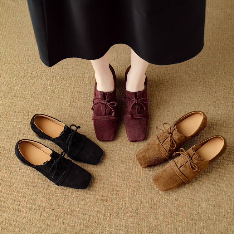 羊革高級感ローヒールパンプス通勤シューズレディース復古靴踵痛くない履きやすい#1041