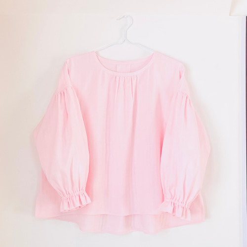 再販❣️Wガーゼふんわりギャザー袖の柔らかブラウスチョコブラウン