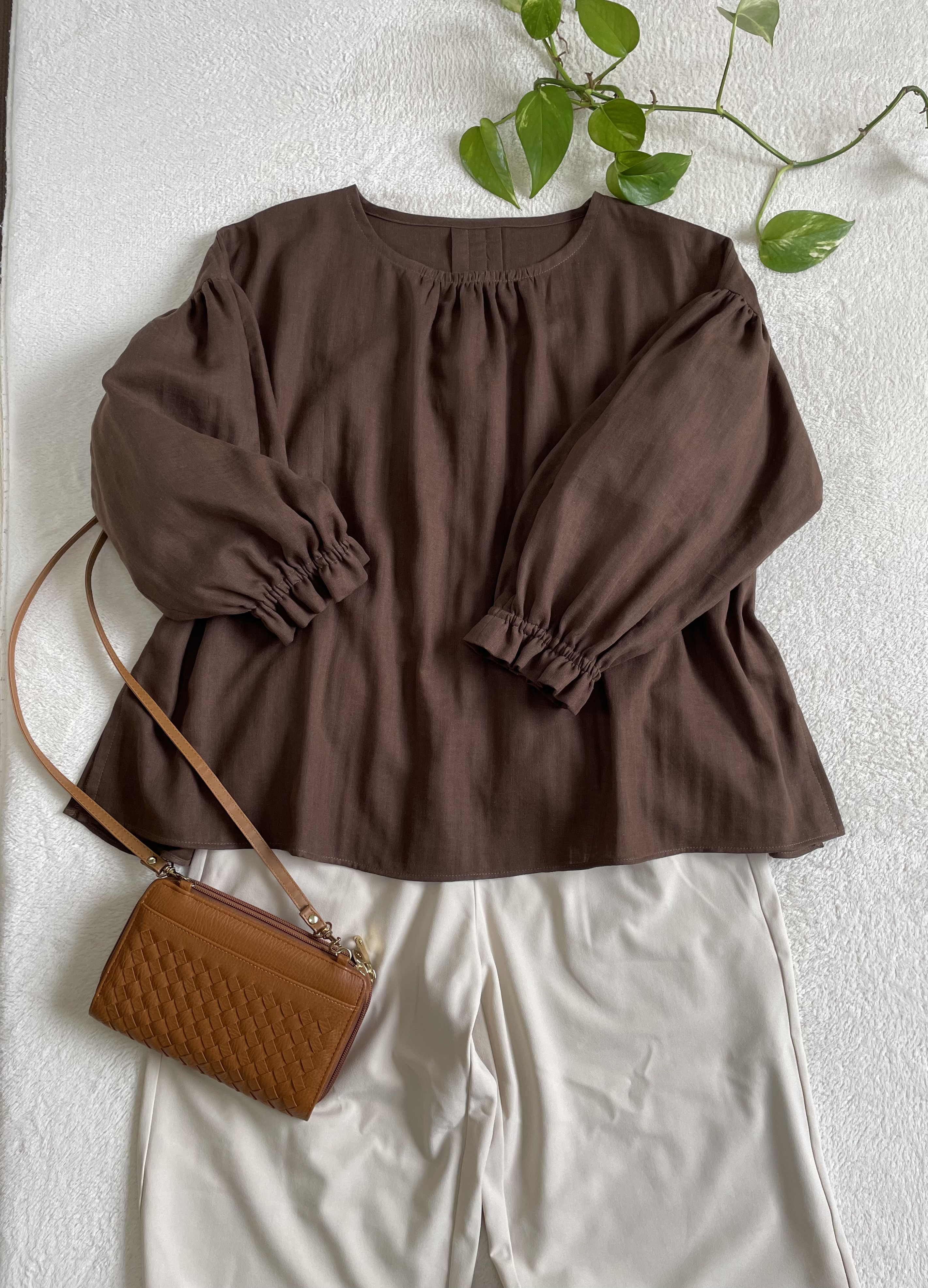 45R フェザーカディギャザーブラウス 0 ブラウン 45R フェザーカディギャザーブラウス 0 ブラウン 45R フェザー