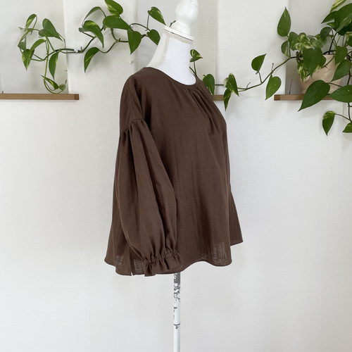 45R フェザーカディギャザーブラウス 0 ブラウン 45R フェザーカディギャザーブラウス 0 ブラウン
