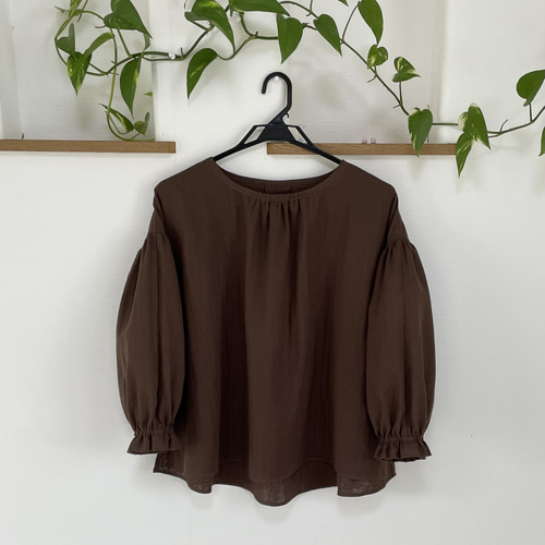 再販❣️Wガーゼ秋色❣️ふんわりギャザー袖の柔らかブラウス