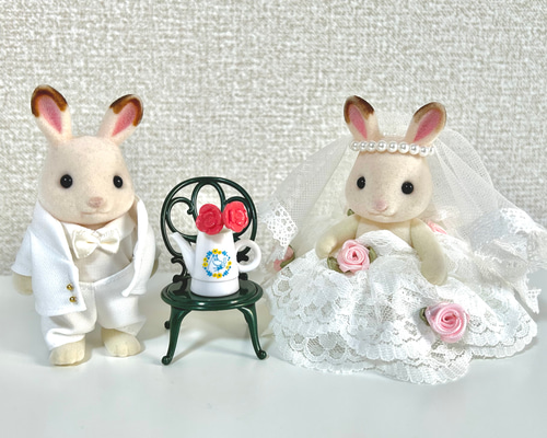 うさぎ人形　花嫁の仲人と花嫁 うさぎの花嫁ウェディングドレス&花婿スーツのセット その他人形