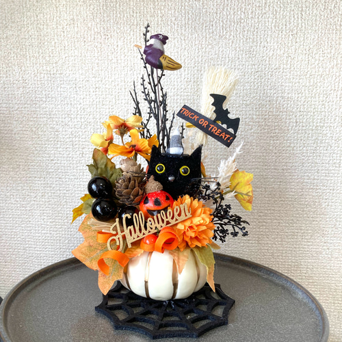 どんぐりアート♡お月見＆Halloweenねこ帽子BIGオブジェ♡ どんぐりアート♡収穫オブジェ・お月見＆Halloweenリバーシブル