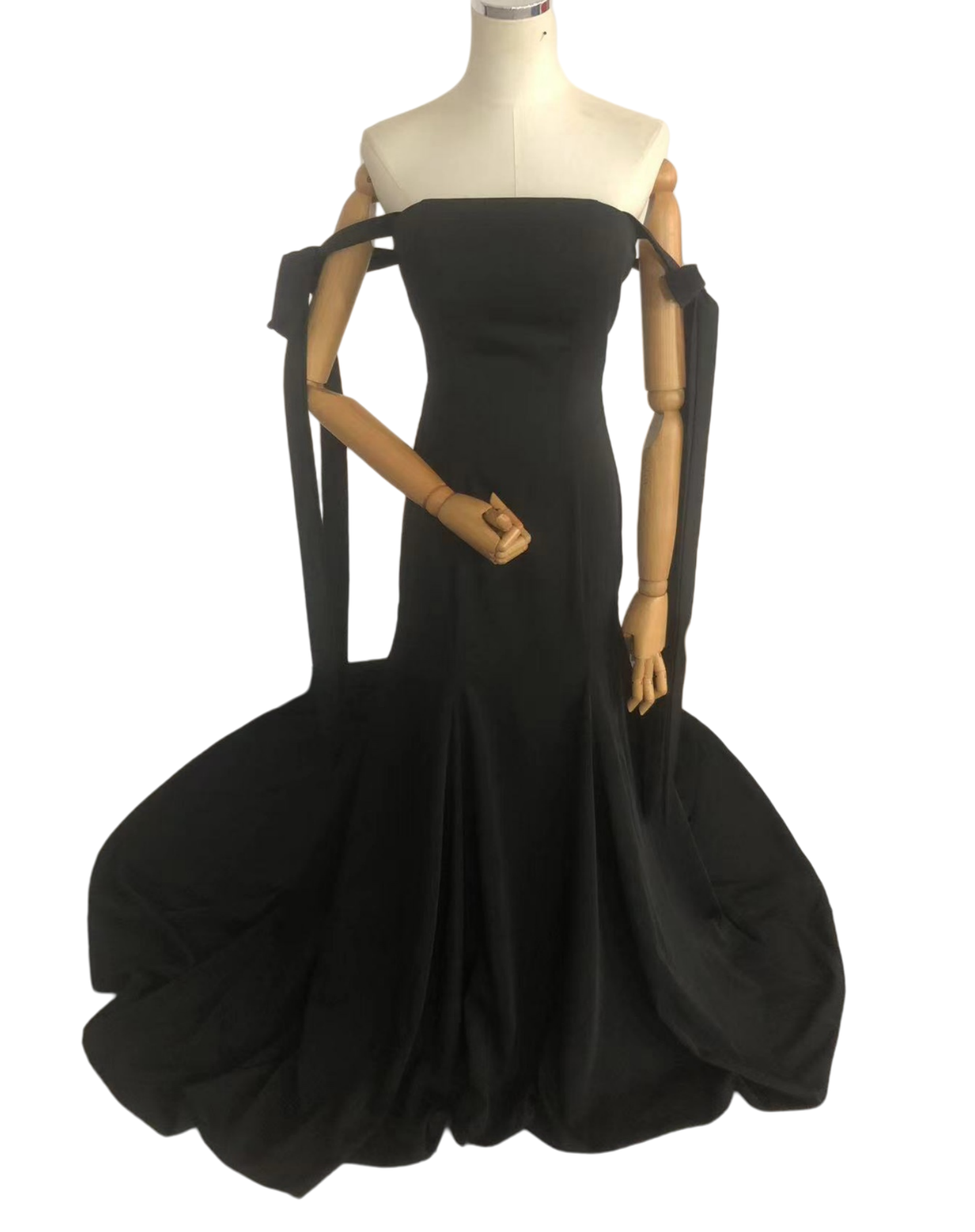 パーティードレス ベアトップ デザイン感 マーメイドライン ブラック 高級イタリアサテン 前撮り