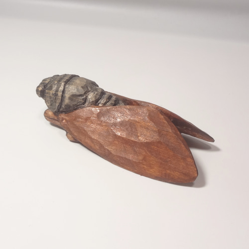 木彫刻 アート『 蝉 』 昆虫 芸術 アート 手彫り 松 彫刻 佐藤史隆