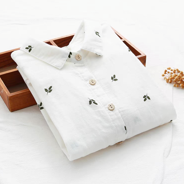 春秋・ダブルガーゼ・コットン100%・ブラウス・プリント