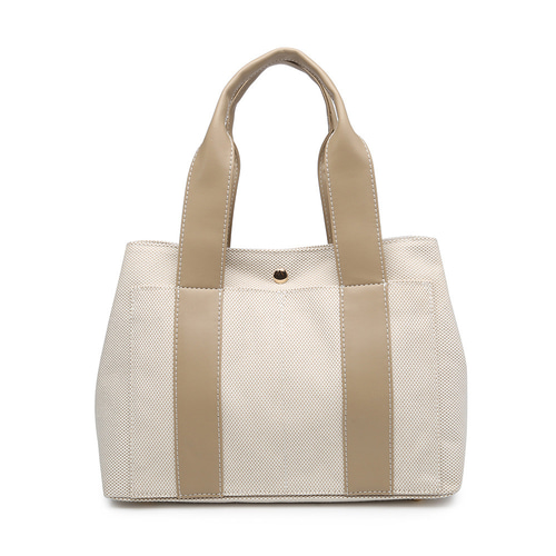 ベージュ キャンバス レザートートバッグ