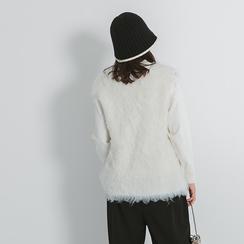 再販】華奢見えが叶うモコモコニットベスト ウール混 Vネック スッキリ