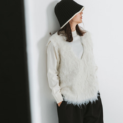 再販】華奢見えが叶うモコモコニットベスト ウール混 Vネック スッキリ