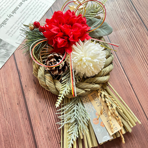 しめ縄リース しめ飾り しめ縄スワッグ 正月リース 玄関飾り 迎春飾り 造花 花 しめ飾り 日本製 しめ縄 おしゃれ ドライフラワー 2025年