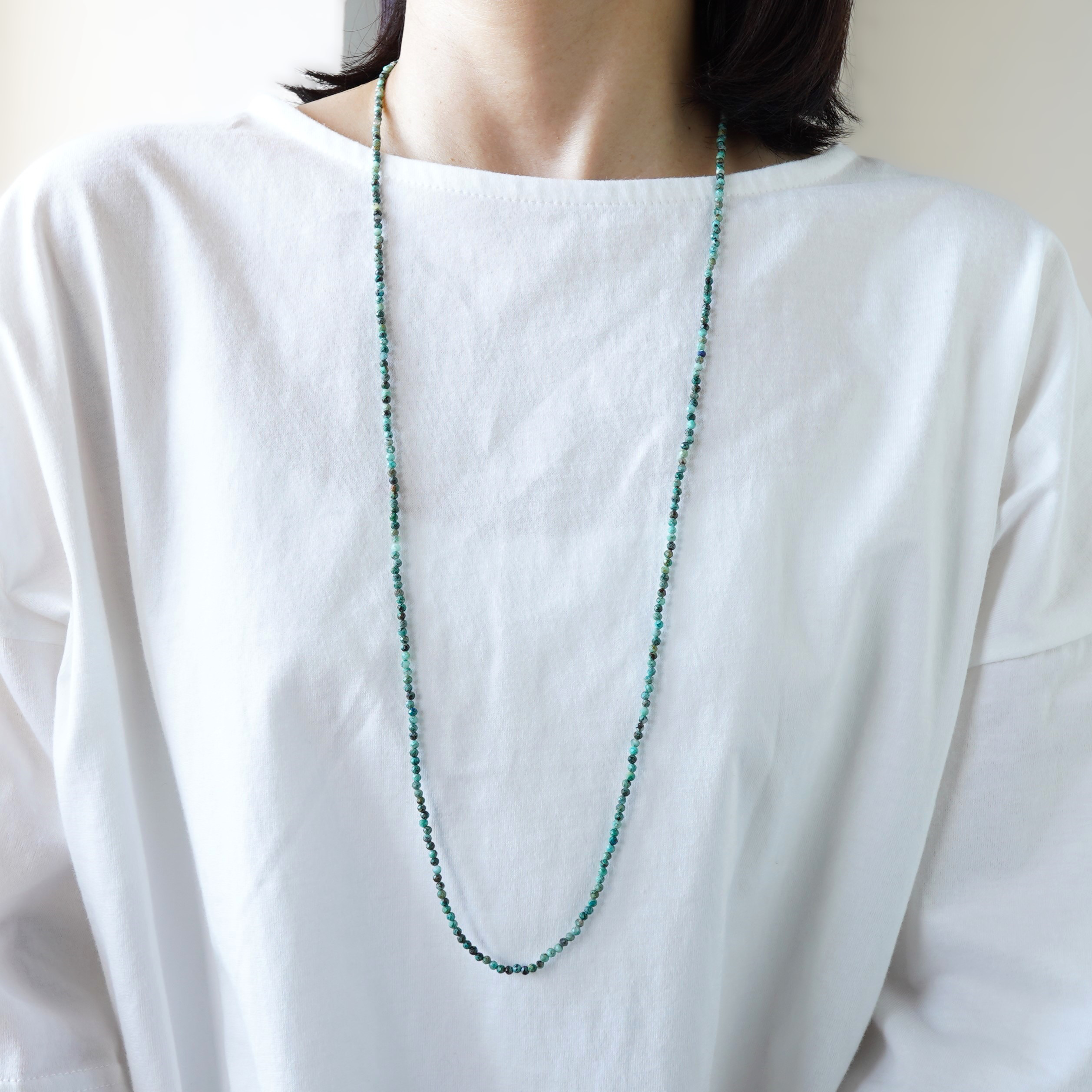 【14kgf製ネックレス】シンプル　83㎝　細い　天然石アフリカンターコイズ　ロングネックレス　長く使える（JS10）