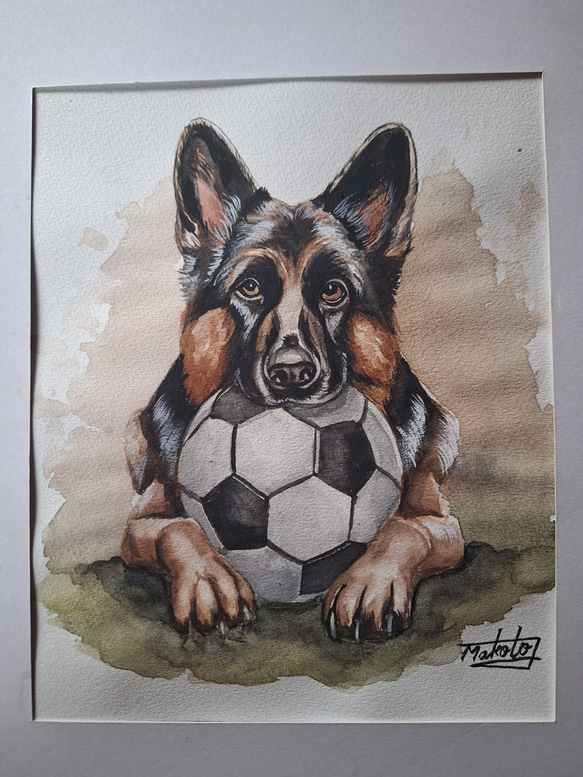 水彩画 サッカー大好きジャーマンシェパード 絵画 makochin 通販