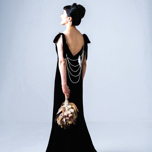 実例写真！ パーティードレス パール ビロード ソフトマーメイドライン  