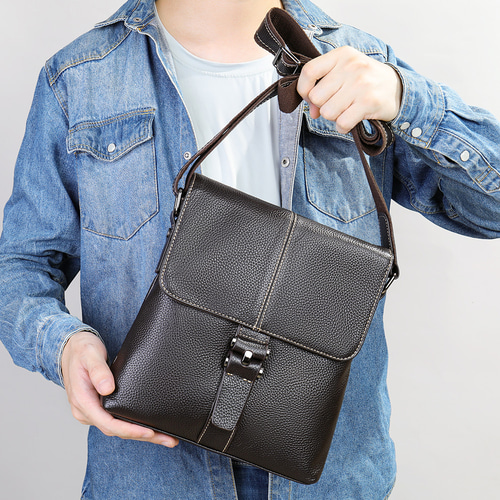 ビンテージスタイル 厚手 牛革 ショルダーバッグ カジュアルレザー