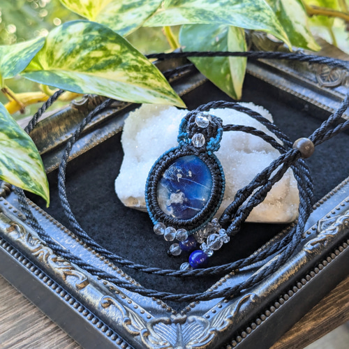 幻の石アフガナイト＆アイリスクォーツ＆ラピスラズリのマクラメ編みネックレス♡ 幻の石アフガナイト＆アイリスクォーツ＆ラピスラズリのマクラメ編み