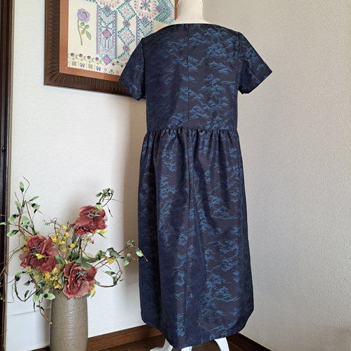 ☆ 着物リメイク/ 大島紬 / 半袖 / ギャザーワンピース/ ☆正絹