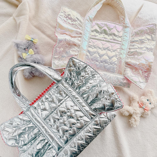 オーロラハートキルティング♡ミニ フリル トートバッグ♡仕切り