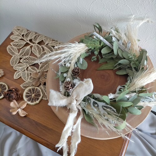 シルバーグリーンのナチュラルリース 超早割祭2024 クリスマス 秋冬  