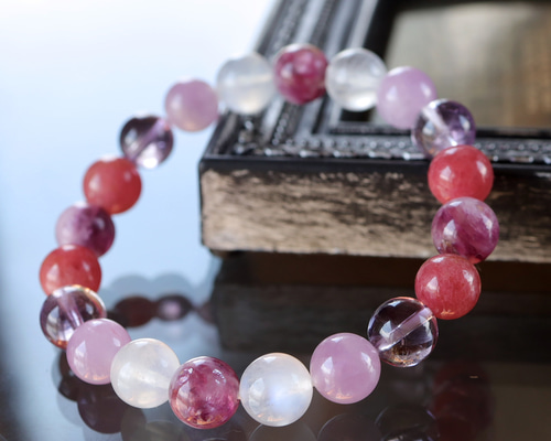 濃色ロードナイトシリカとクンツァイトとブルームーンストーンと