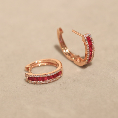 天然ダイヤモンド付きルビーピアスk18 ピアス（フープ） パール大好き  