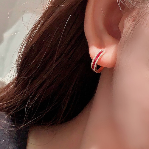 天然ダイヤモンド付きルビーピアスk18 ピアス（フープ） パール  