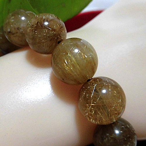 天然石 ルチルクォーツ13.8mm〜14.5mm玉ブレスレット 内周18.8cm 
