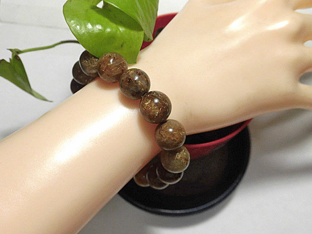 天然石 ルチルクォーツ12.9mm〜13.4mm玉ブレスレット 内周19.0cm 　　240101865