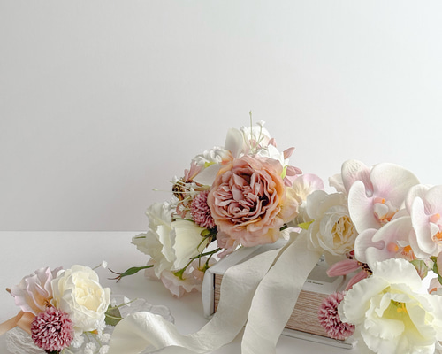 即納品可］韓国トレンド！ミニバレリーナブーケ♩リボン型くすみピンク