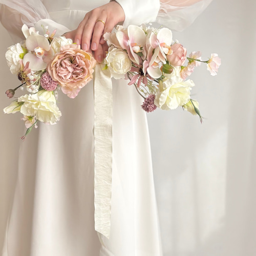 即納品可］韓国トレンド！ミニバレリーナブーケ♩リボン型くすみピンク