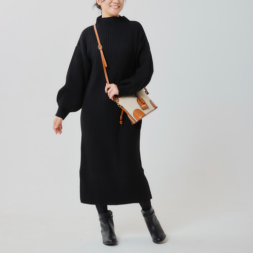 楽ちん1枚でコーデが完成】 ぽわん袖のニットワンピース 送料無料