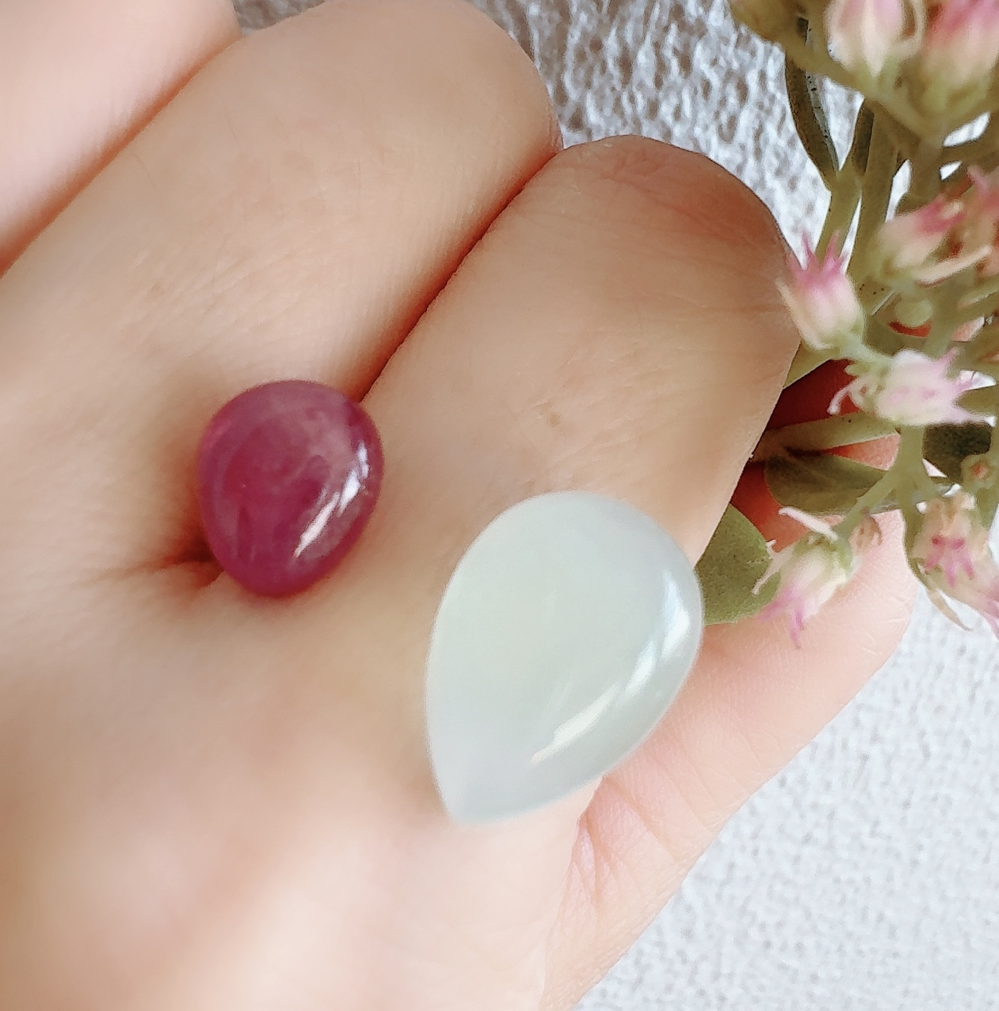 【恋愛の運気UP】シーブルーカルセドニー X ルビーカボション