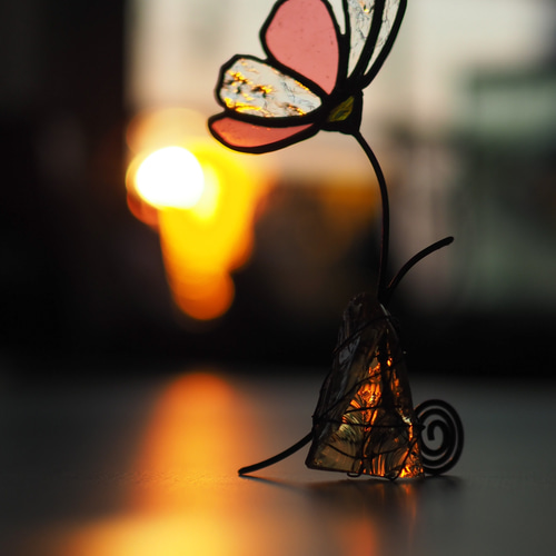 コスモス・ピンク(A)」ステンドグラス・アンティークガラス