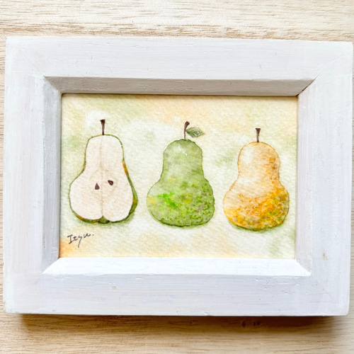 透明水彩画 ミニ額「ラ・フランス」北欧イラスト 梨 洋梨 フルーツ