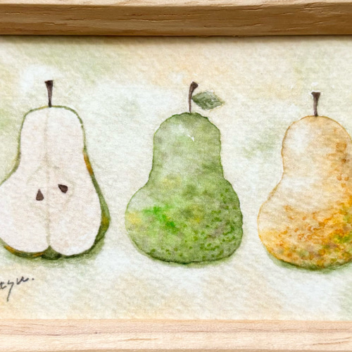 透明水彩画 ミニ額「ラ・フランス」北欧イラスト 梨 洋梨
