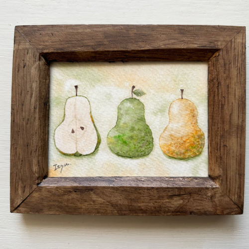 透明水彩画 ミニ額「ラ・フランス」北欧イラスト 梨 洋梨 フルーツ