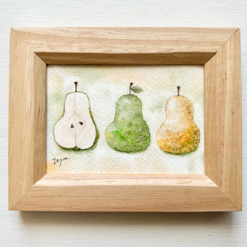透明水彩画 ミニ額「ラ・フランス」北欧イラスト 梨 洋梨 フルーツ