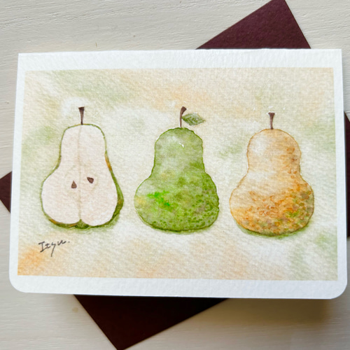 透明水彩画 ミニカード2枚セット「ラ・フランス」北欧 イラスト 洋梨
