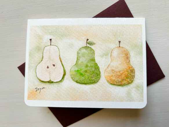 透明水彩画 ミニカード2枚セット「ラ・フランス」北欧 イラスト 洋梨