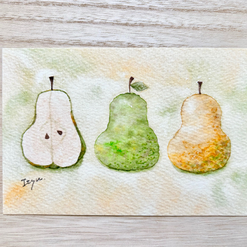 透明水彩画 3枚セット「ラ・フランス」北欧イラスト ポストカード 洋梨