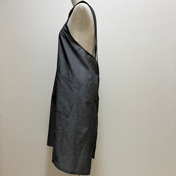 かぶるだけエプロン☆サラッとした綿麻生地（グレー） 3枚目の画像