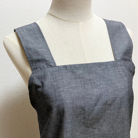 かぶるだけエプロン☆サラッとした綿麻生地（グレー） 6枚目の画像