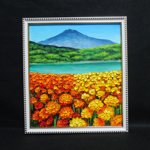 油絵 油彩 油彩画 絵 絵画【マリーゴールドと富士山】 油絵 油彩 油彩画 絵 絵画【マリーゴールドと富士山】 【公式通販】