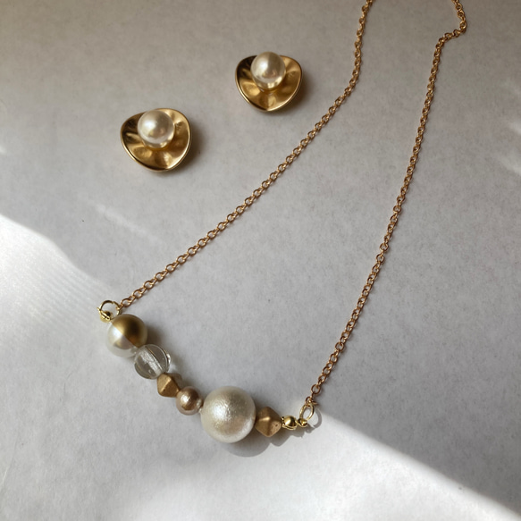 セットアップ パール】ゴールド ネックレス＆イヤリングセット アクセサリー