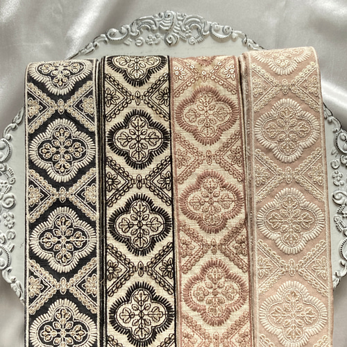 50cm インド刺繍リボン シルク 鳥柄 #ws16 リボン・テープ La
