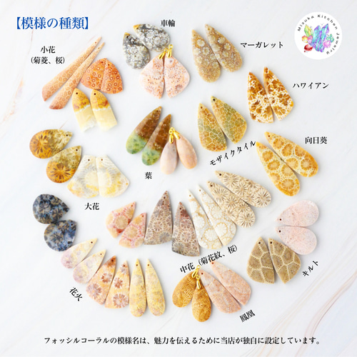 天然石☆超大粒♡マーガレットフォッシルコーラル×オパールのピアス14kgf 天然石☆超大粒♡マーガレットフォッシルコーラル×オパールの